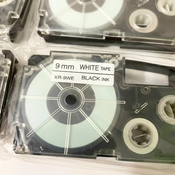 9mm Black Ink White  Tape Casio XR-9WE Label Tape Lot of 5 - Picture 2 of 12